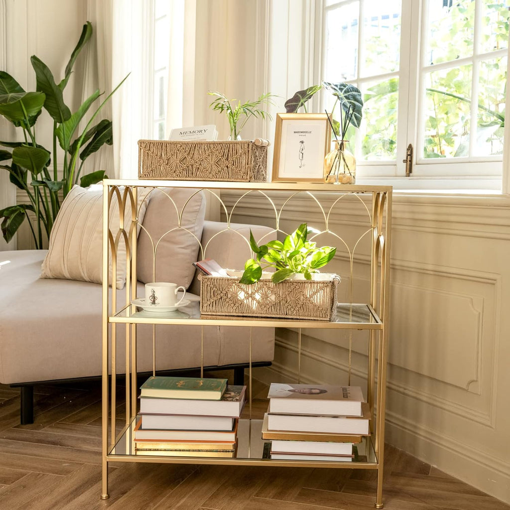 Mkono Macrame Storage Baskets Boho Decor Box Handmade Woven Decorative Countertop Toilet Tank Shelf Cabinet Organizer for Bedroom Livingroom Home, Set of 2, Brown