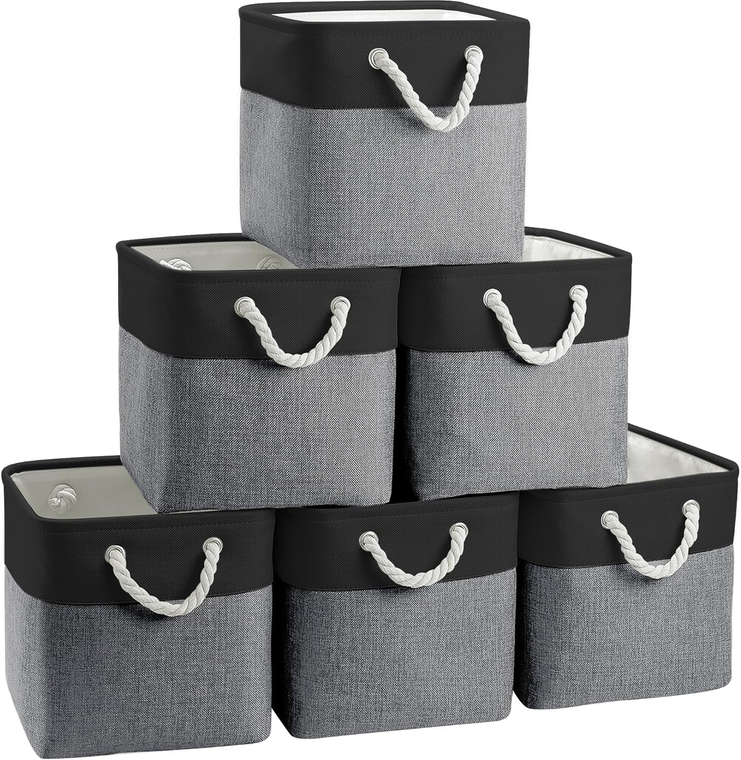 Fabric Storage Cubes, 11 inch cube storage bin with Handles, 11x11cube storage organizer bins, Collapsible Storage Bins for Shelves and Home, Cubby Storage Bins (Black-Gray, 10.5x10.5x11in)