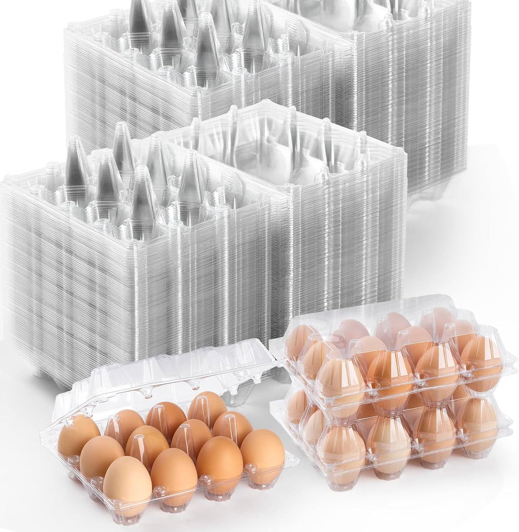 100 Pack Plastic Egg Cartons Cheap Bulk,1 Dozen Clear Empty Egg Cartons for Chicken Eggs 3x4 Grids,Reusable Egg Carton for Family, Chicken Farm, Markets Display