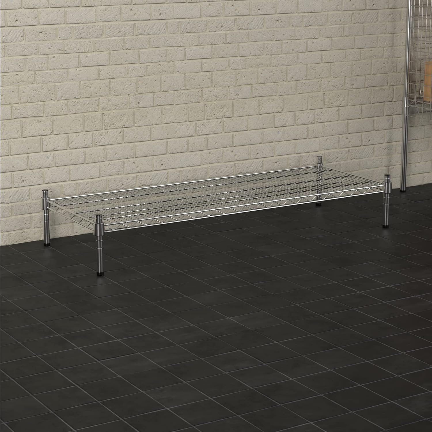 18" x 48" NSF Chrome Wire Stationary Dunnage Storage Rack with 8" Posts, Ideal for Commercial Kitchen, Home, Garage, Warehouse, Shelters