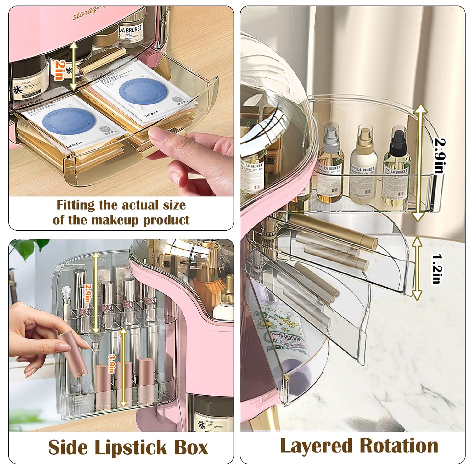 Makeup Organizer & Skincare Organizers, Cosmetic Organizer Box for Countertop with Lid & Drawers, Make Up Storage Organizer with Waterproof & Dustproof Cover, Birthday Gifts for Vanity Women Girls