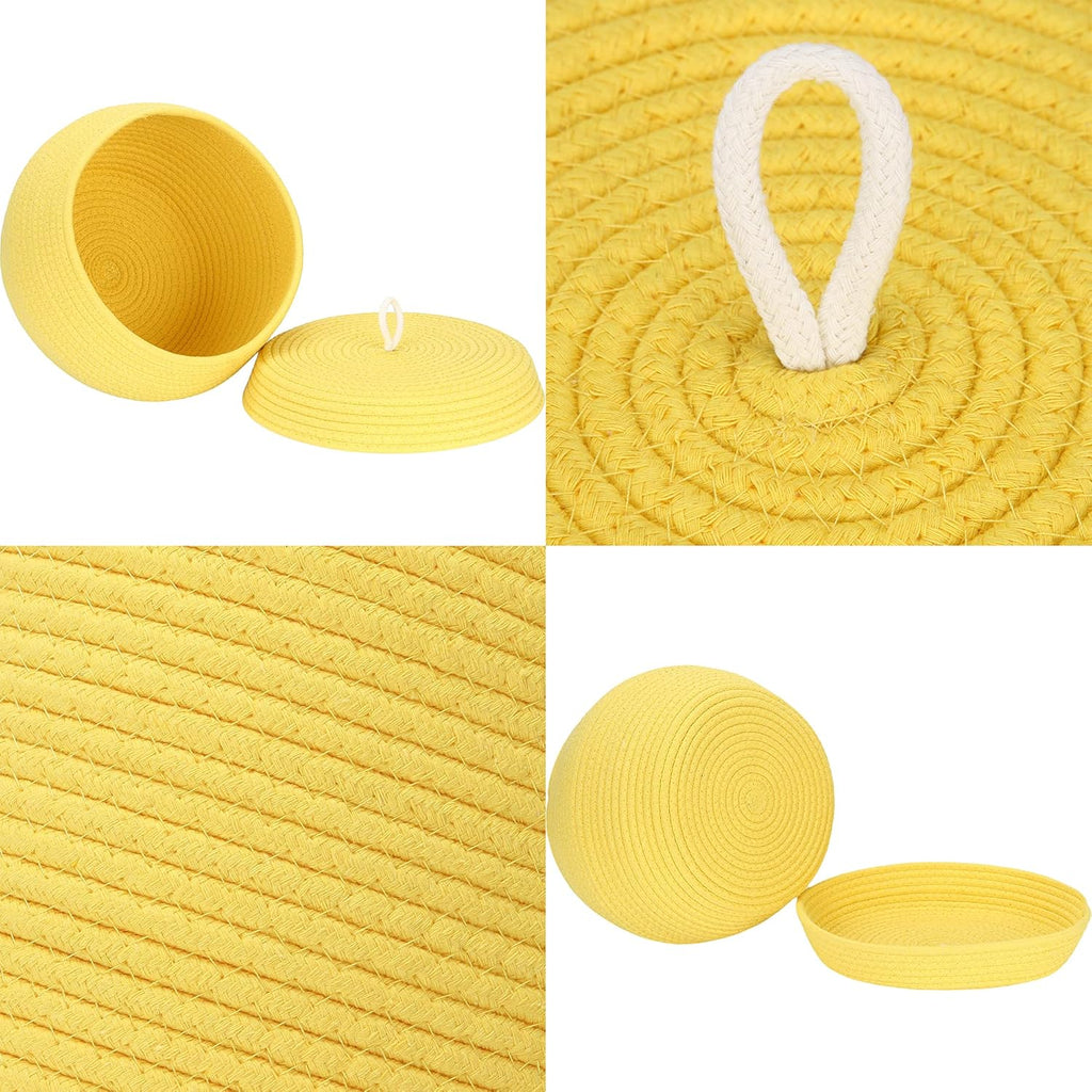 Sea Team Round Cotton Rope Storage Basket with Lid, Decorative Woven Storage Bin, Pot, Caddy, Organizer, Container for Snacks, Towels, Plants, 13 x 9 Inches (Large, Yellow)