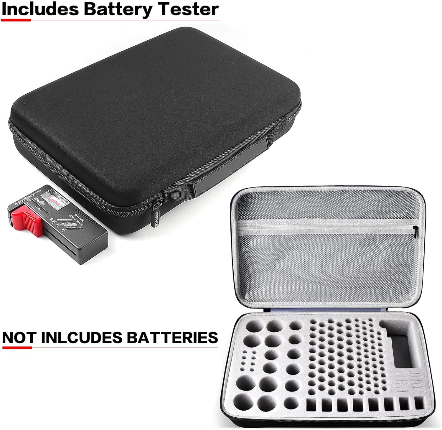 Battery Storage Organizer Box with Tester BT-168, Variety Case Holds 140+ AA, AAA, C, D, 9V, Lithium 3V Button Batteries- Not Includes Batteries(Grey)