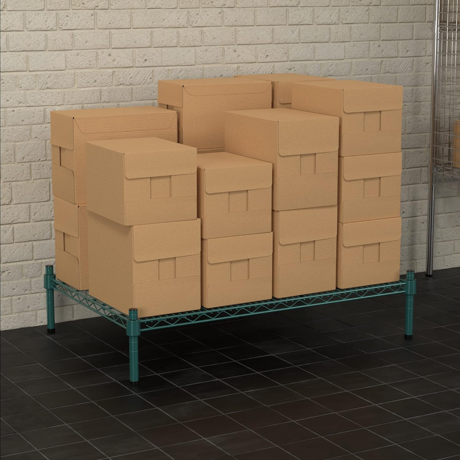 24" x 36" NSF Green Wire Stationary Dunnage Storage Rack with 8" Posts Ideal for Commercial Kitchen Home Garage Warehouse Shelters