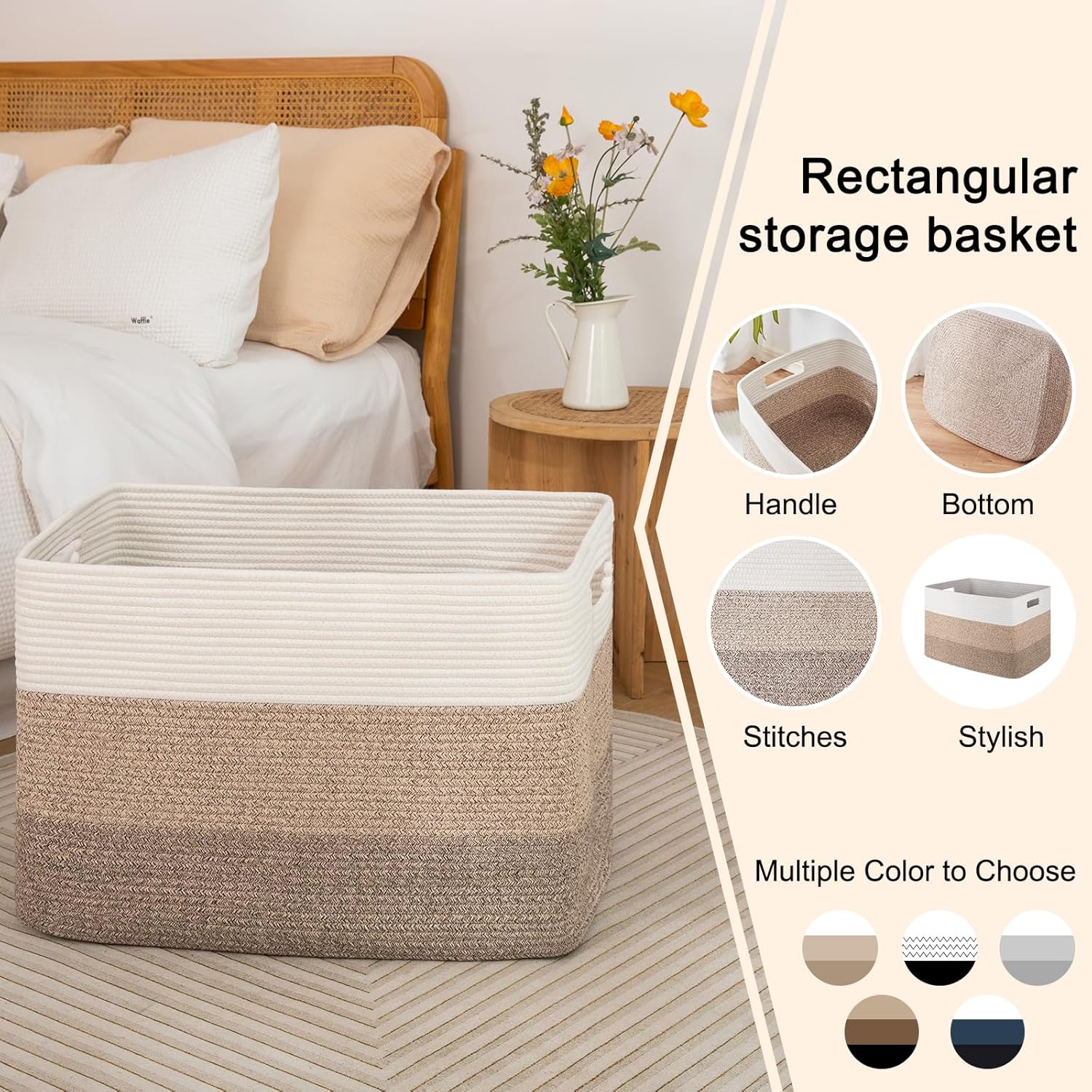 OIAHOMY 108L Large Cotton Rope Basket, Rectangle Woven Baskets for Storage, Nursery Blanket Storage Living Room, Toy Basket With Handle-25”x16”x16”-Gradient Yellow