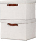 Temary Storage Bins with Lids 2-Pack Large Foldable Storage Baskets with Lid, Fabric Storage Bin for Organizing Home (Beige, 15x11x9.5inch)