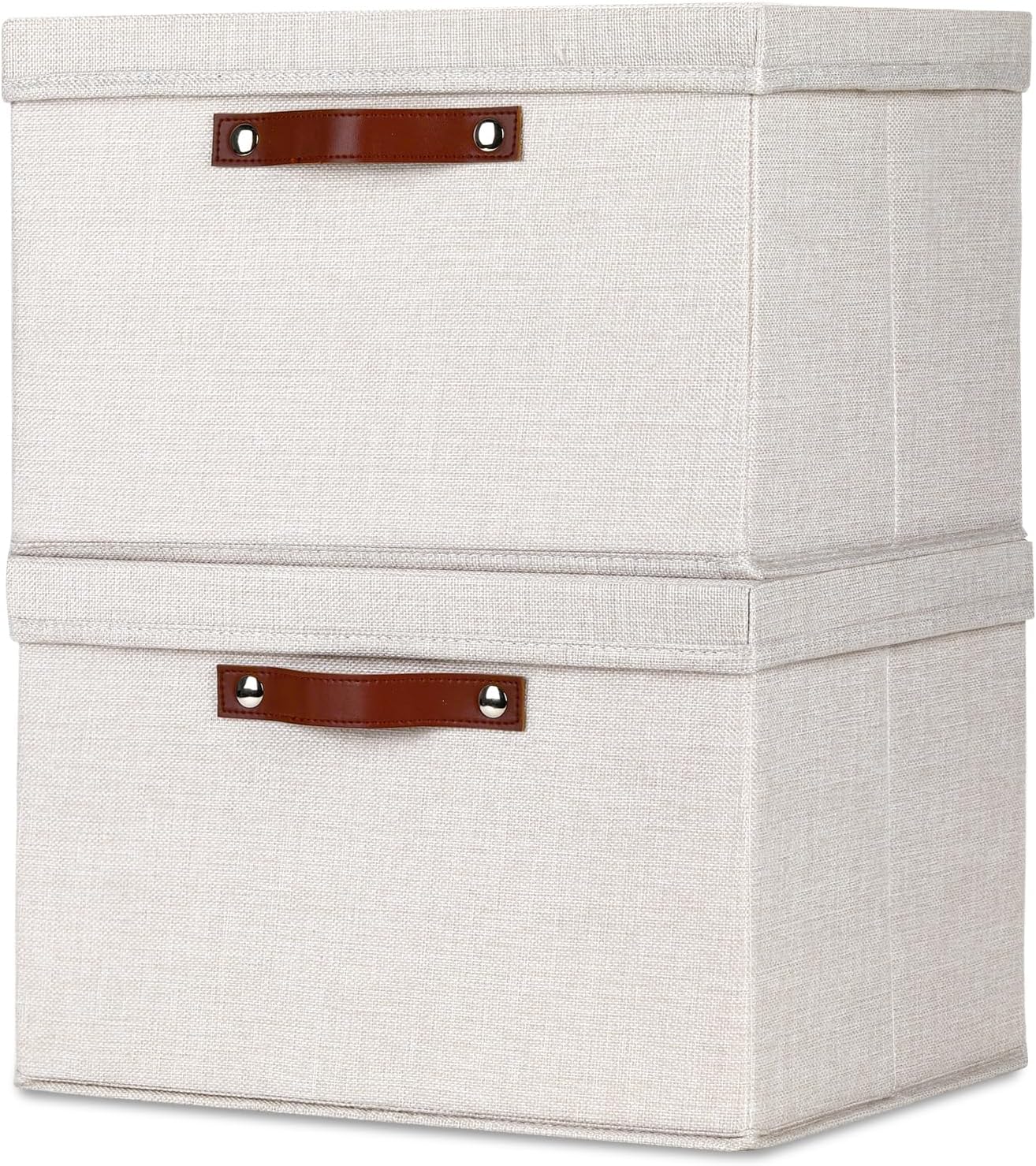 Temary Storage Bins with Lids 2-Pack Large Foldable Storage Baskets with Lid, Fabric Storage Bin for Organizing Home (Beige, 15x11x9.5inch)