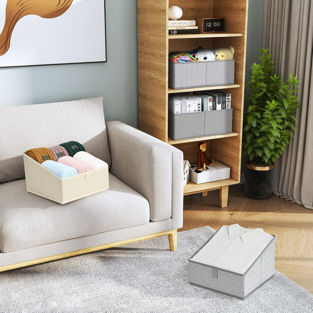 DIMJ Trapezoid Storage Bins for clothes - 6 Packs Closet Organizers and Storage Baskets, Foldable Closet Baskets with Handles and Divider, Closet Storage Bin Toybox for Shelves Living Room Bedroom