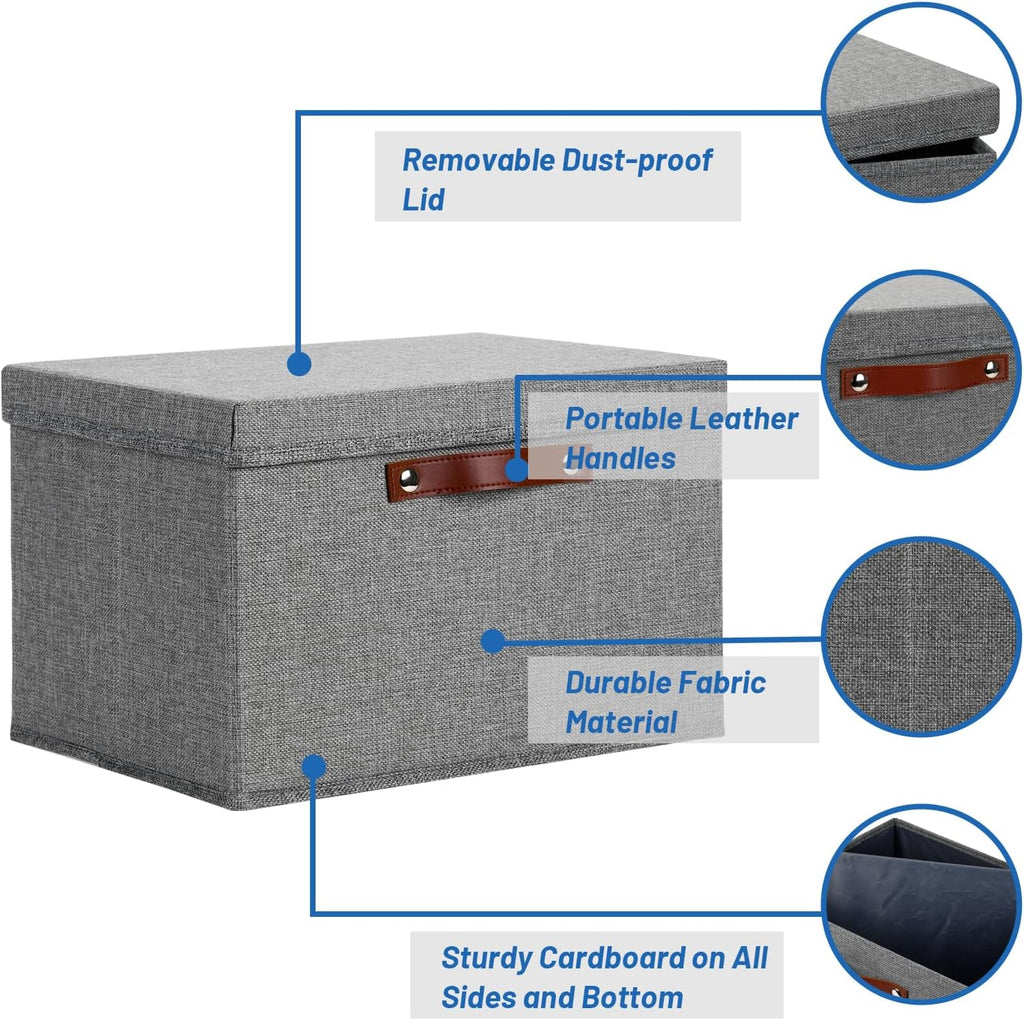 Temary Storage Bins with Lids 2-Pack Large Foldable Storage Baskets with Lid, Fabric Storage Bin for Organizing Home (Grey, 15x11x9.5inch)
