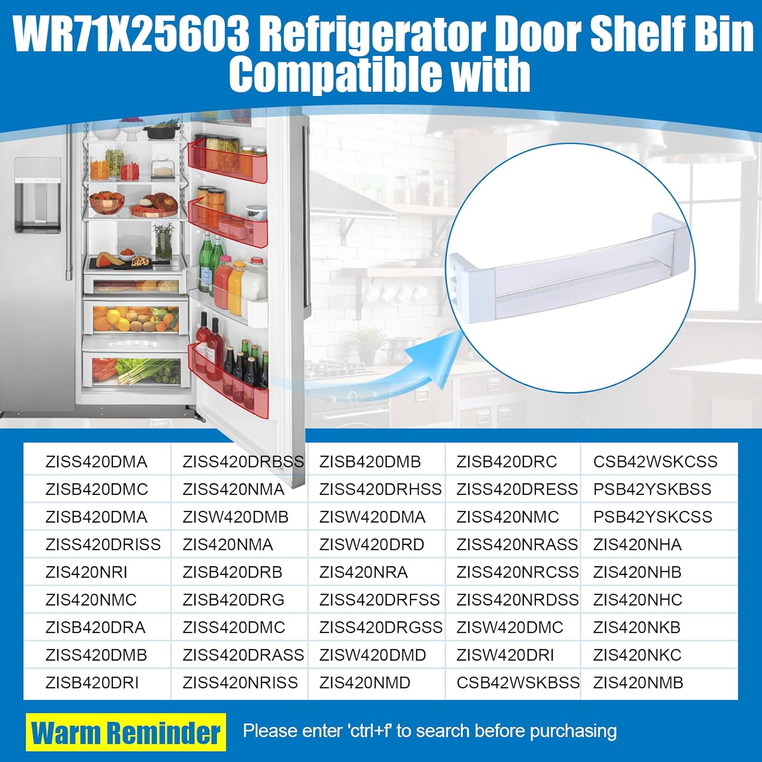 WR71X25603 Bin-Door Compatible with General Electric Monogram. WR71X25603 Refrigerator Door Bin Replace AP5986500 WR71X10428 4362260 PS11726970 945735 AH651975 EA651975 PS658