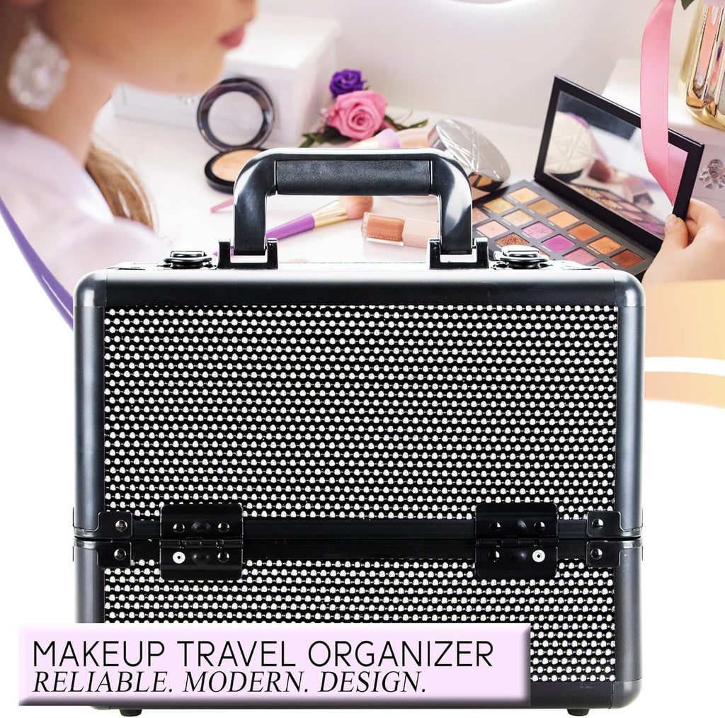 Ver Beauty Cosmetic Train Makeup Case Organizer Storage Extendable Trays Keys and Locks Shoulder Strap in Black Krystal