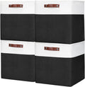 13x13 Cube Storage Bins, Collapsible Fabric Storage Box, 4 Pack Closet Baskets with Handles for Organizing, Shelf, Toys, Clothes, Home, Office, Nursery (Black&White)