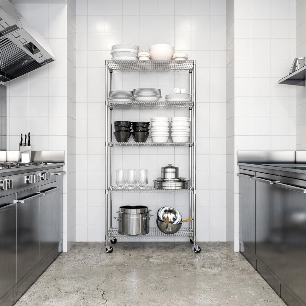 Seville Classics UltraDurable Heavy Duty NSF Solid Steel Wire Rack Storage Unit, Organizer for Garage, Warehouse, Office, Restaurant, Classroom, Kitchen, Steel, 5-Tier Shelving, 36" W x 18" D