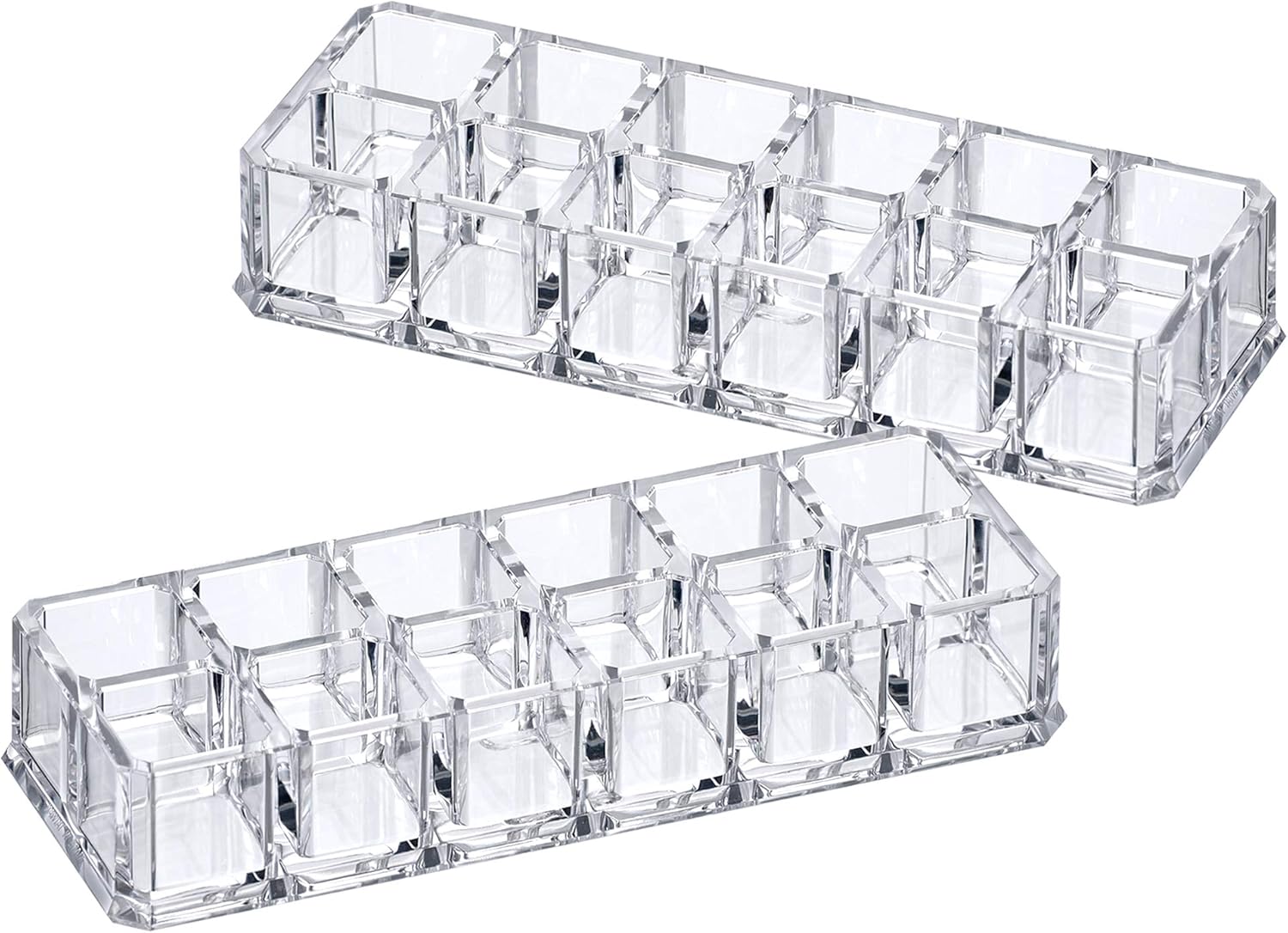 Amazing Abby - Charm - 2-Pack 12-Slot Acrylic Lipstick Organizer, Lipstick Holder, Lip Gloss Holder, Cosmetic Storage Display, Perfect Storage Solution for Drawer and Vanity (Slot Size: 0.9" x 0.9")