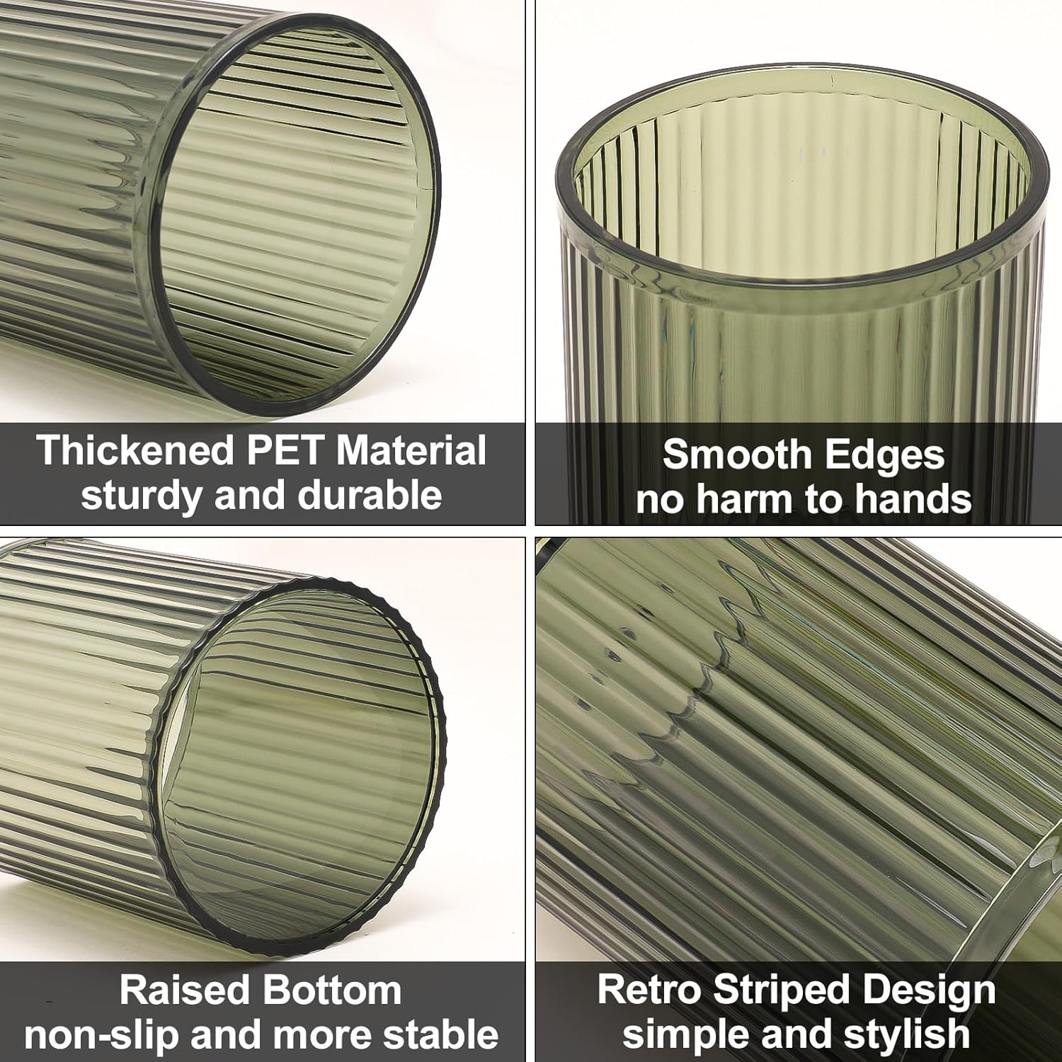 DASITON Makeup Brush Holder Organizer, Acrylic Makeup Brush Cup, Vintage Striped Make Up Brush Holder for Vanity, Bathroom Countertop, Toothbrush Holders, Pen Holder for Desk Storage (Green)