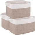 OIAHOMY 3 Pack Storage Baskets for Organizing, 13''X9.85''X8.7'' Storage Bins,Woven Basket with Handles, Toy Storage Bin,Stylish Room Decor Basket, white & Brown variegated