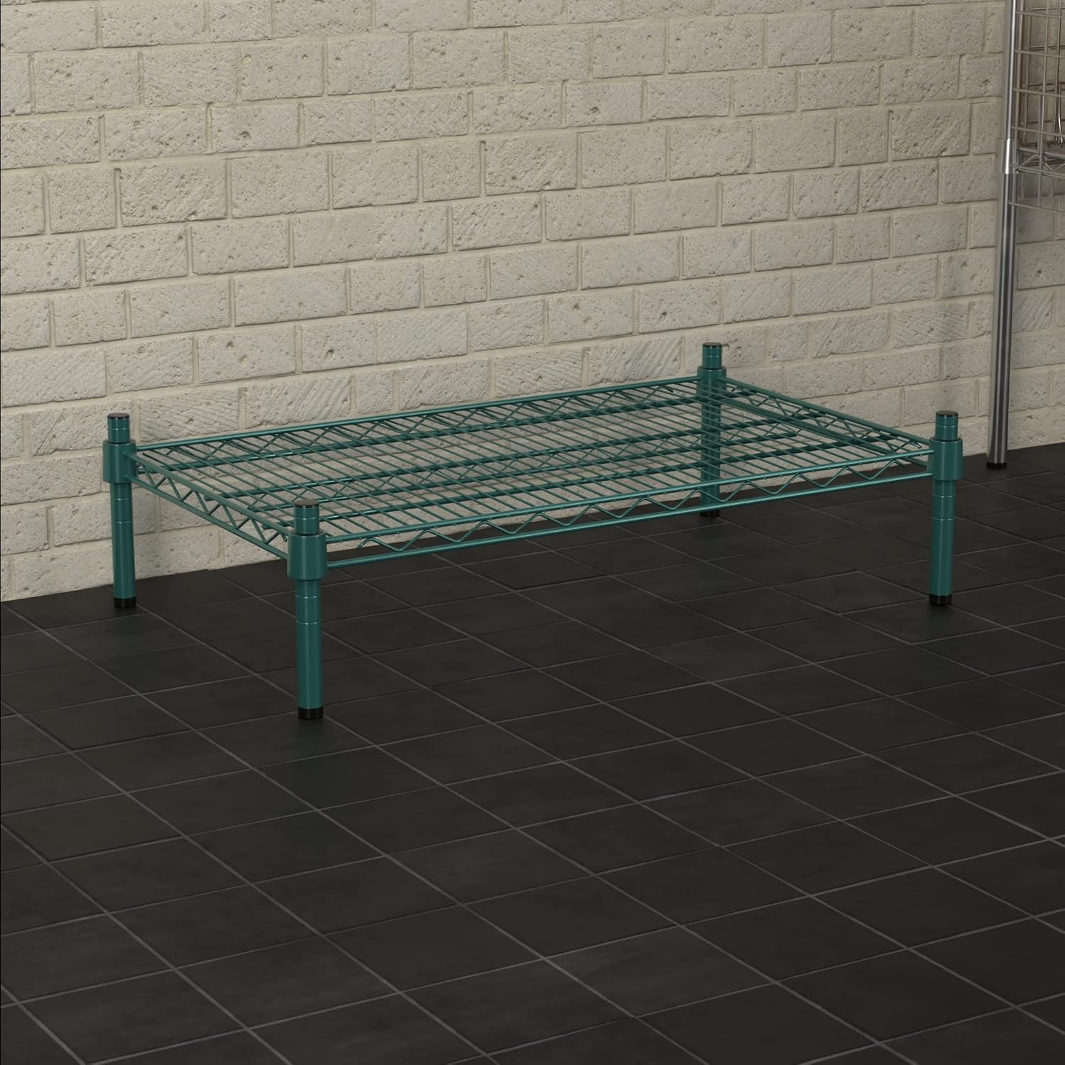 18" x 30" NSF Green Wire Stationary Dunnage Storage Rack with 8" Posts Ideal for Commercial Kitchen Home Garage Warehouse Shelters