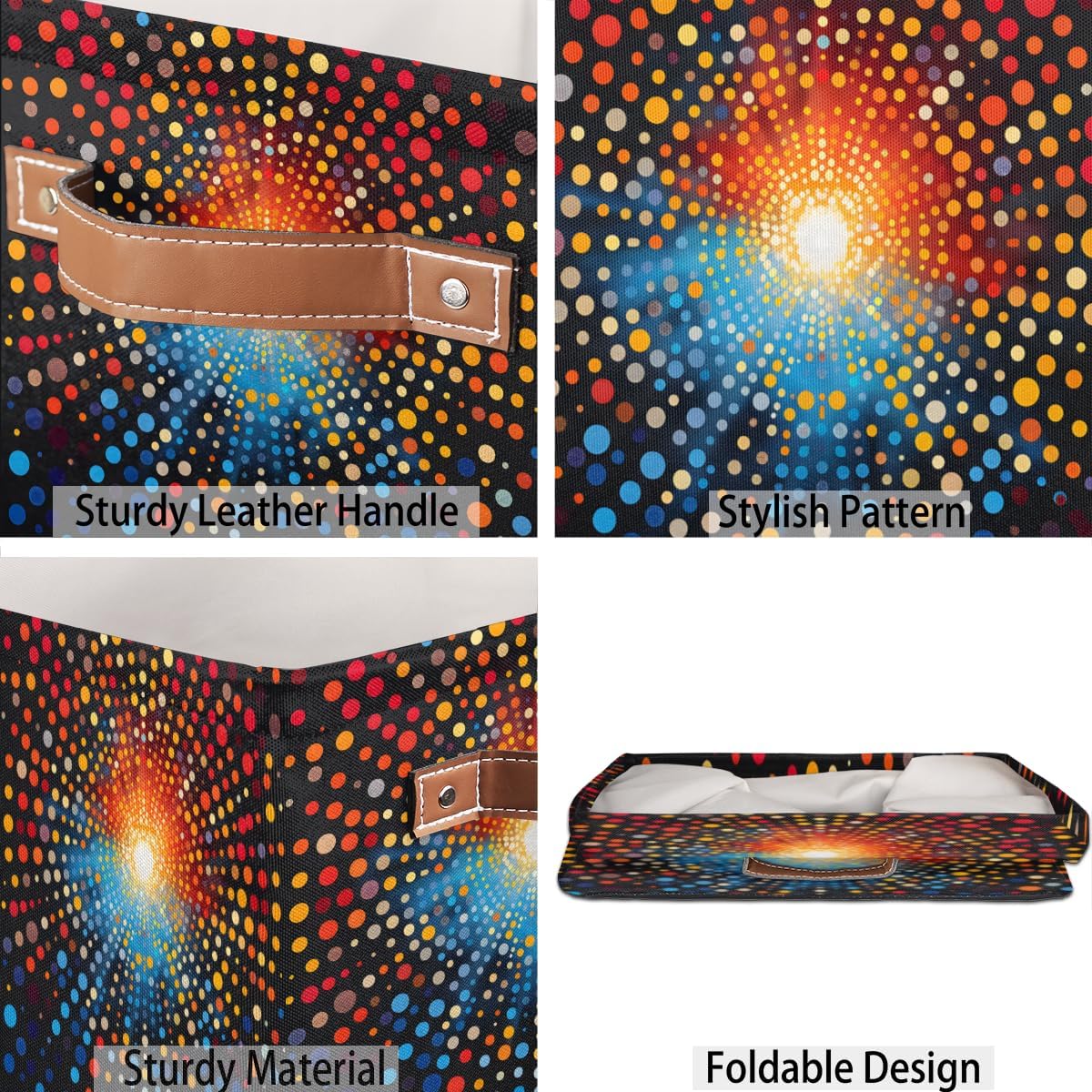 TropicalLife 13x13x13 Inch Large Fabric Storage Cube Colorful Polka Dots Foldable Storage Bin with Handles Organizer Boxes Cube Basket for Shelves Organizing Closet