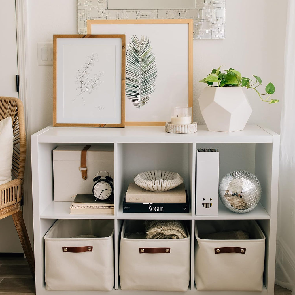 OrganiHaus Extra Large Fabric Storage Baskets for Shelves 3 Pack, 16x13in Closet Storage Bins for Shelves, Canvas Baskets for Organizing, Linen Closet Organizers, Cloth Basket, Off-White