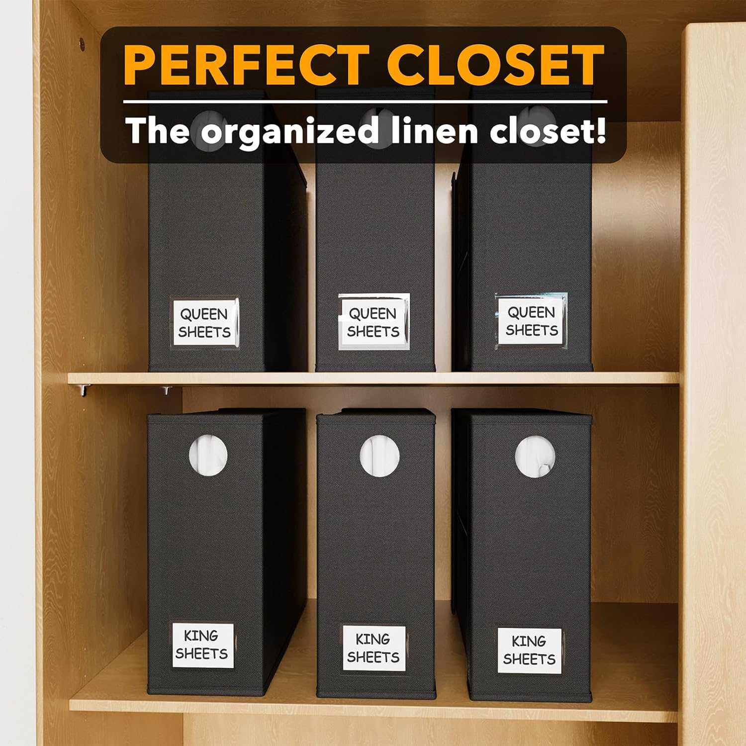 SpaceAid 6 Pack Bed Sheet Organizer and Storage, Foldable Sheet Organizer with Window for Linen Closet, Set Folder Keeper for Queen & King Size Bedding Storage (Black)