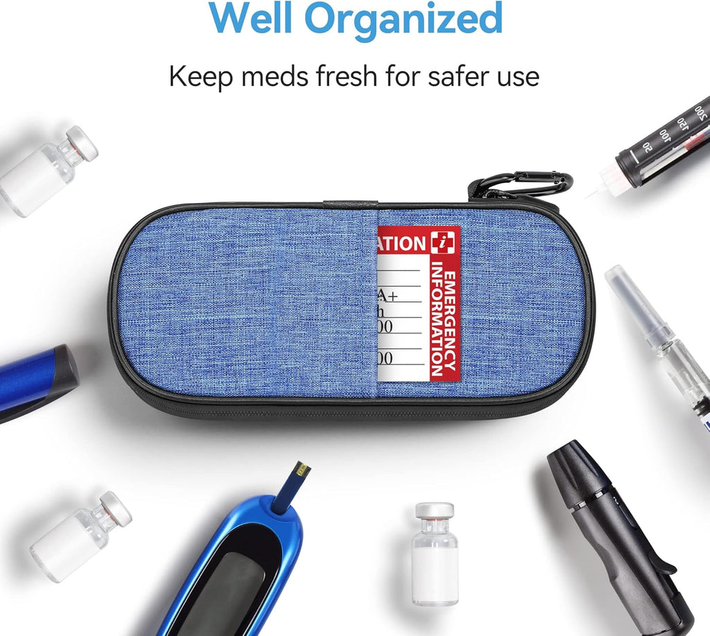 Insulin Cooler Travel Case Diabetic Medication Insulated Cool Organizer with 2 Reusable Ice Packs for Insulin Pen and Other Diabetic Supplies, for the Daily Life and Trip(Blue)