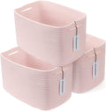 Cotton Rope storage Basket Bins Woven Basket for Organizing Shelves 15X10X9.3" Rectangle Decorative Baskets For storage Clothes Toys Books Towels Nursery basket organizer 3 pack light pink