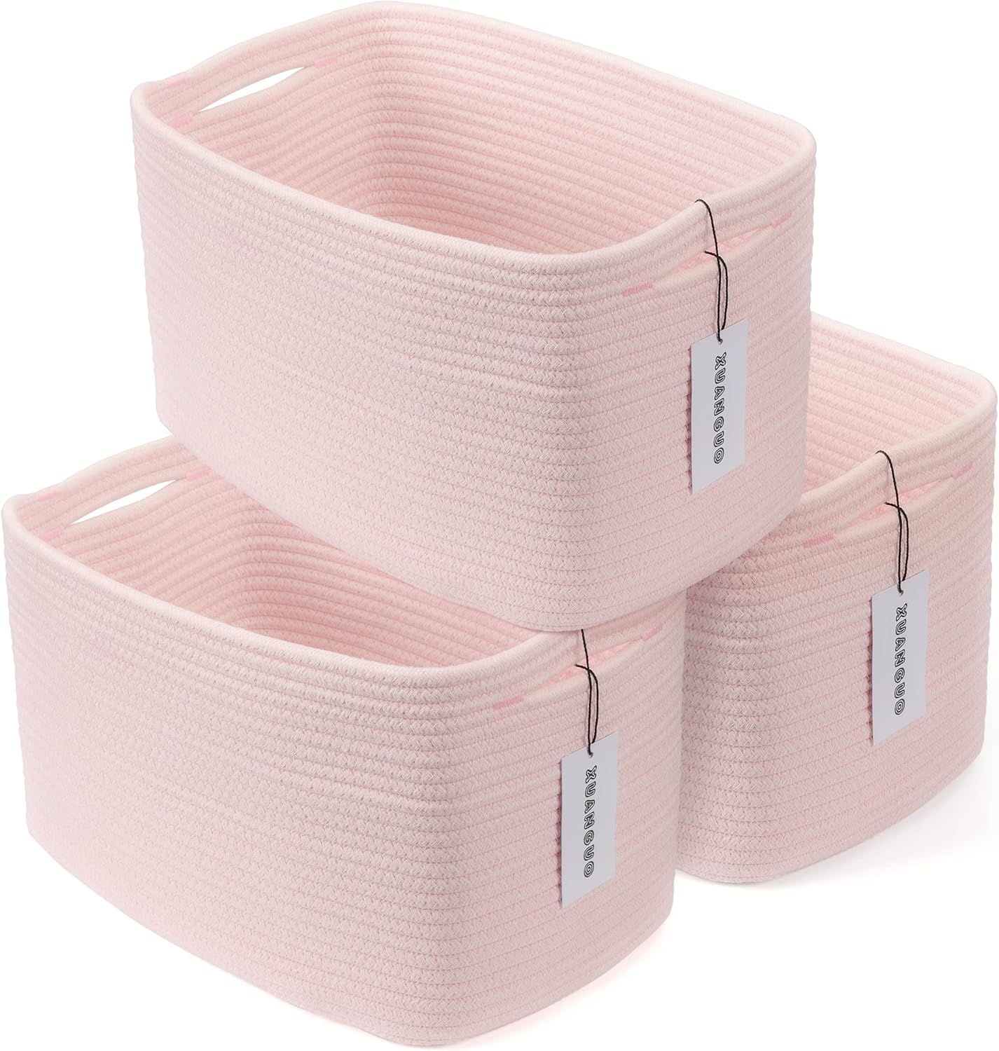 Cotton Rope storage Basket Bins Woven Basket for Organizing Shelves 15X10X9.3" Rectangle Decorative Baskets For storage Clothes Toys Books Towels Nursery basket organizer 3 pack light pink