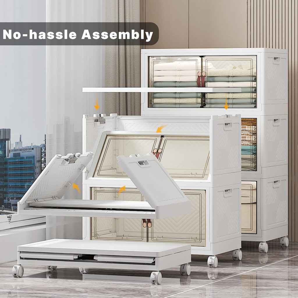 Extra Large Stackable Storage Bins with Lids & Wheels & Door, 336QT-112QT/28GAL*3Pack Foldable Collapsible Closet Organizers, Plastic containers drawers for bedroom Dorm