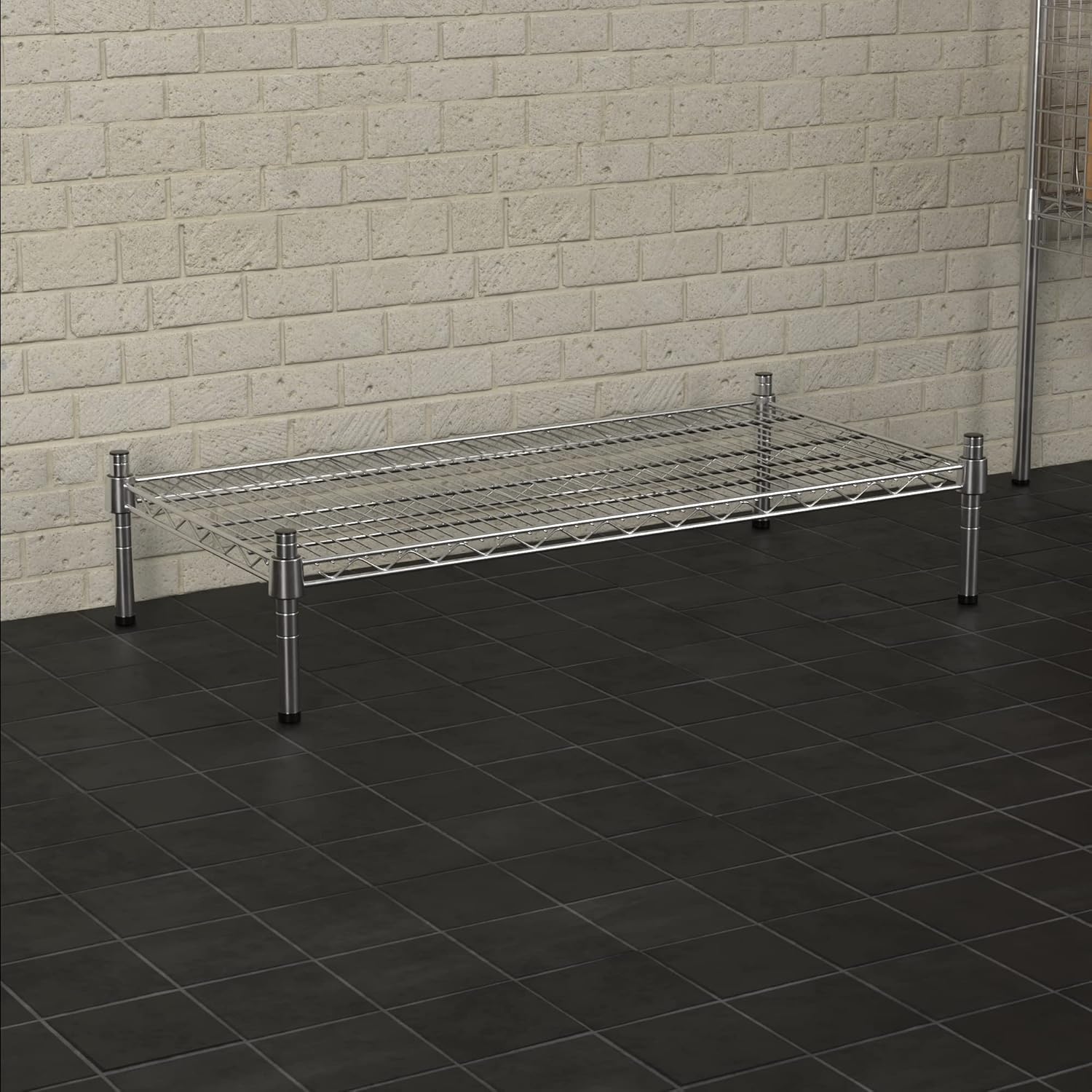 18" x 36" NSF Chrome Wire Stationary Dunnage Storage Rack with 8" Posts, Ideal for Commercial Kitchen, Home, Garage, Warehouse, Shelters