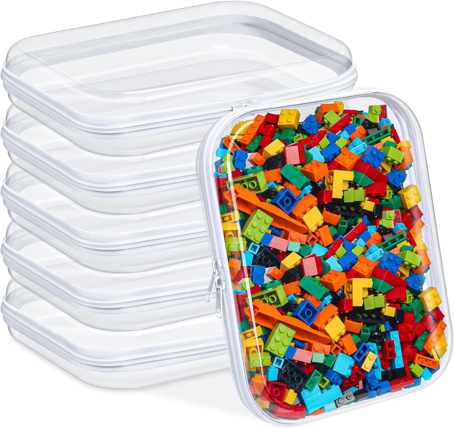 Sanwuta 6 Pcs Clear Hard Zipper Case Hard Plastic Zipper Pouches Transparent Makeup Bag Pencil Pouches for Travel Snacks Christmas Trinket Storage Organizer Box(White,9.84 x 7.87 x 2 Inch)