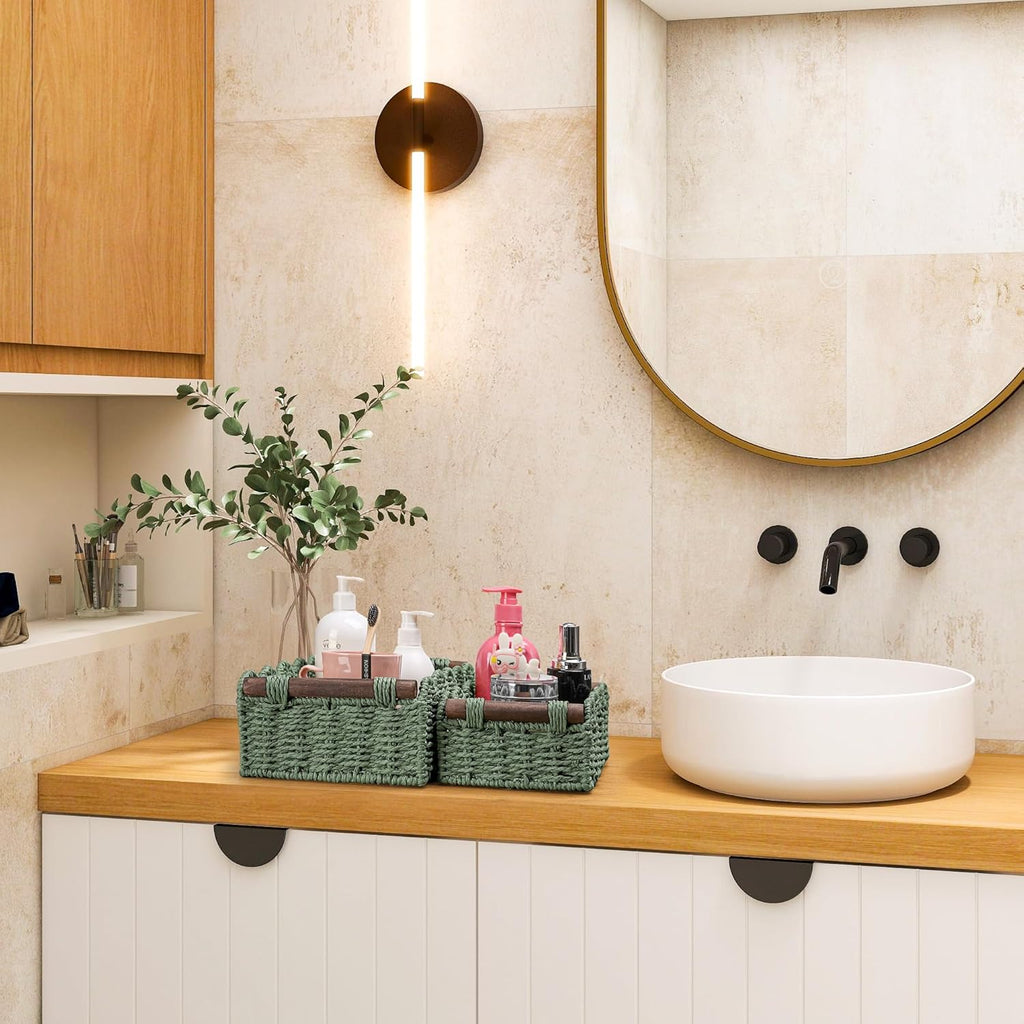 Storage Basket Wicker Baskets for Organizing Toilet Paper Storage Basket for Toilet Tank Top,Green