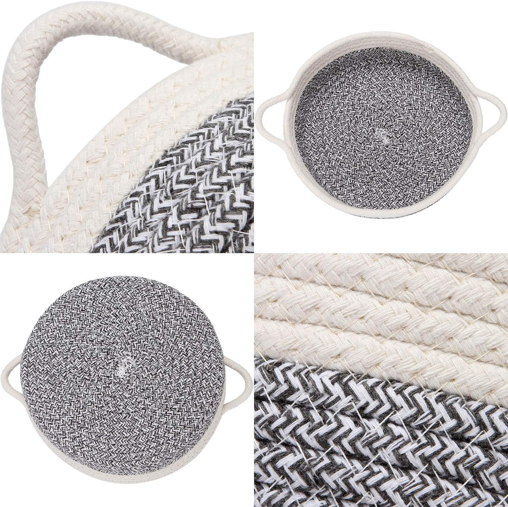 Sea Team 2-Pack Cotton Rope Baskets, 10 x 3 Inches Small Woven Storage Basket, Fabric Tray, Bowl, Round Open Dish for Fruits, Jewelry, Keys, Sewing Kits (Mottled Grey & White)