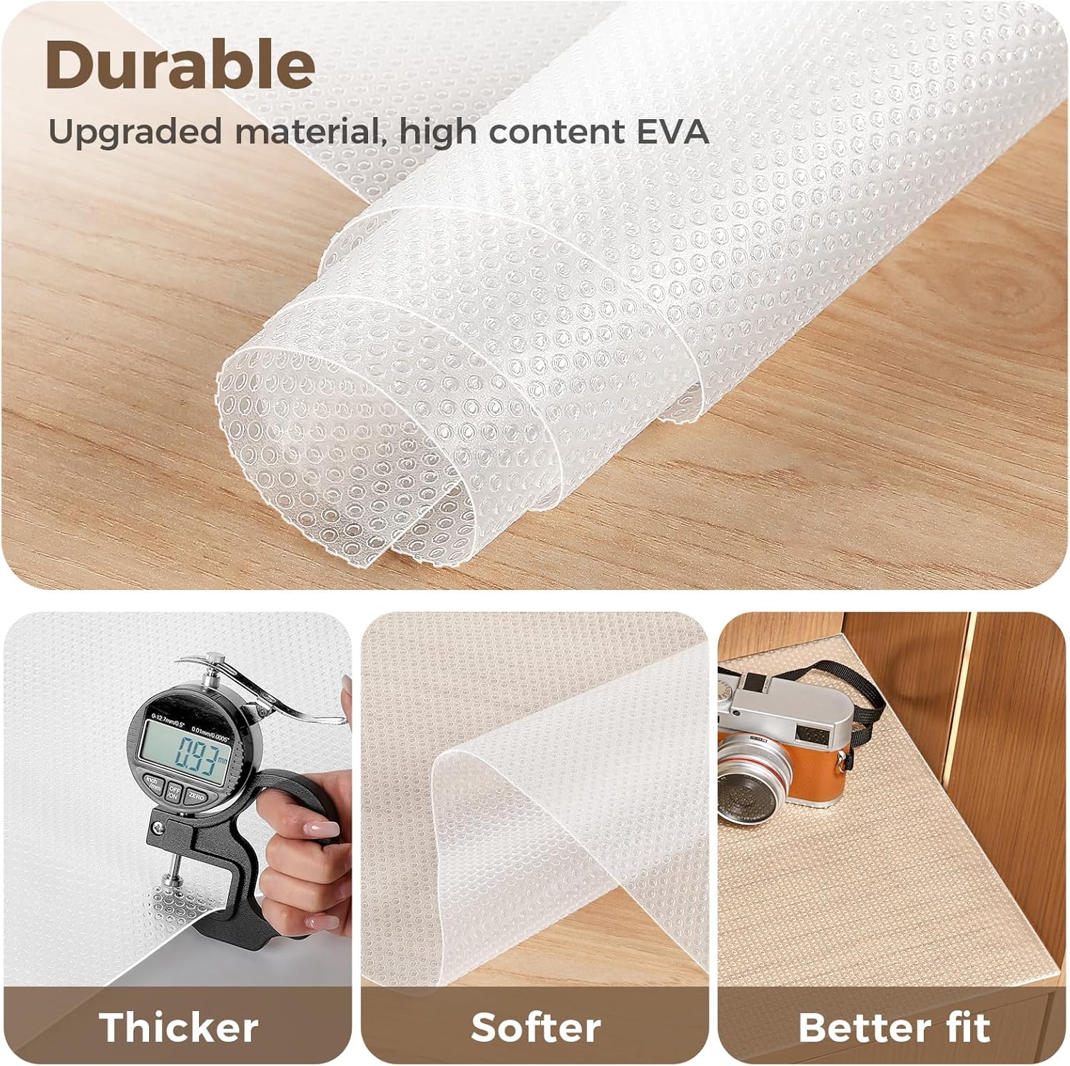 100% EVA Shelf Liner for Kitchen Cabinet, 10" x 240" Drawer Liners Non Adhesive Non Slip Waterproof Plastic Paper, Dresser Pantry Bathroom Refrigerator Protector, Clear