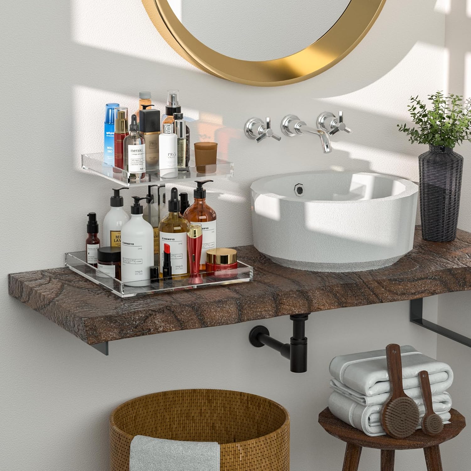 2-Tier Perfume Tray,Clear Perfume Organizer for Dresser and Counter,Acrylic Perfume Stand Organizer Vanity Trays Makeup Storage Holder for Bedroom Decor (10x8)