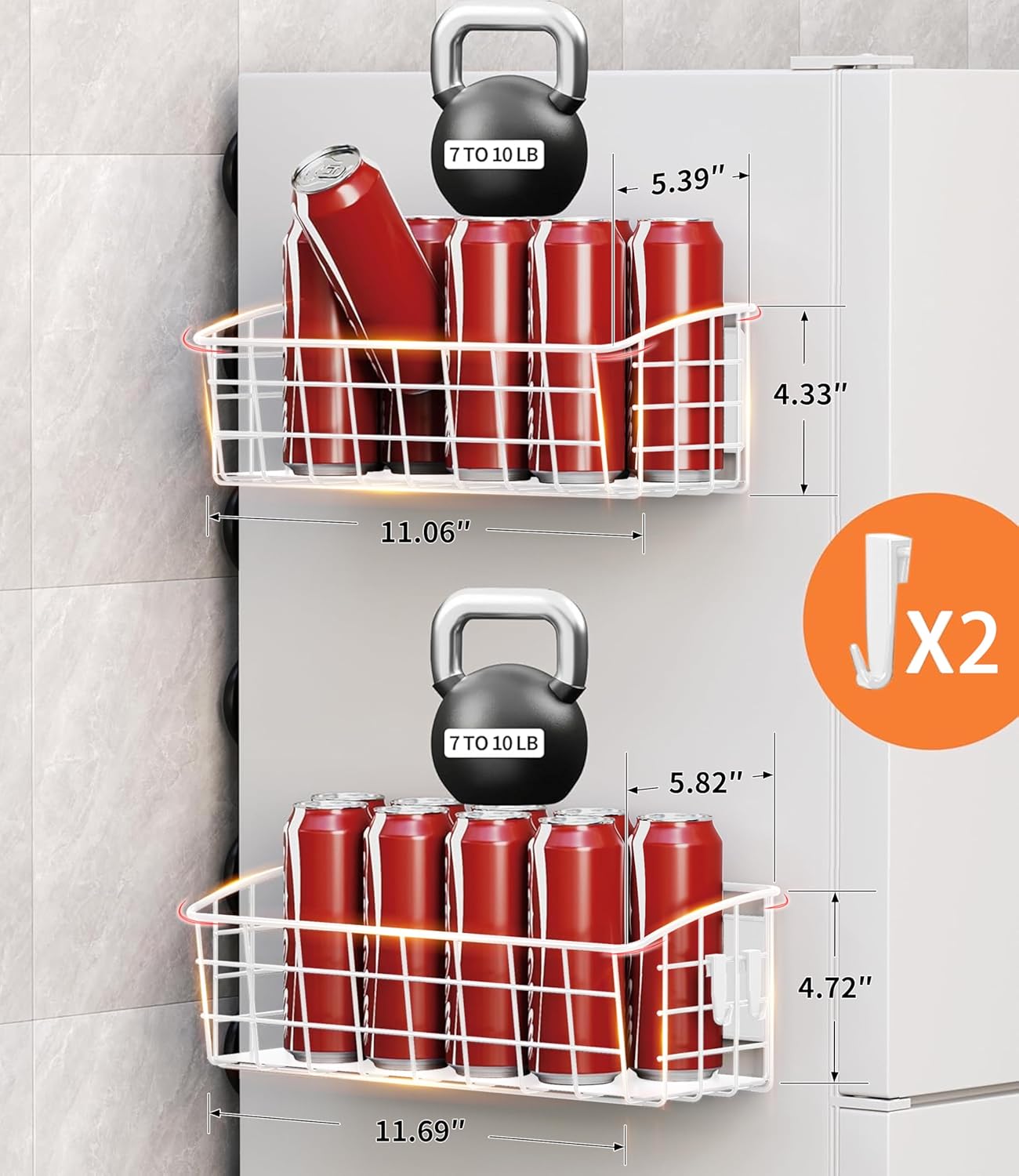 1-Pack Magnetic Spice Rack for Refrigerator, Versatile Magnetic Shelf Organizer with 1 Hooks for Kitchen Storage, Large Capacity Spice Rack for Fridge, Oven, or Cabinet - White
