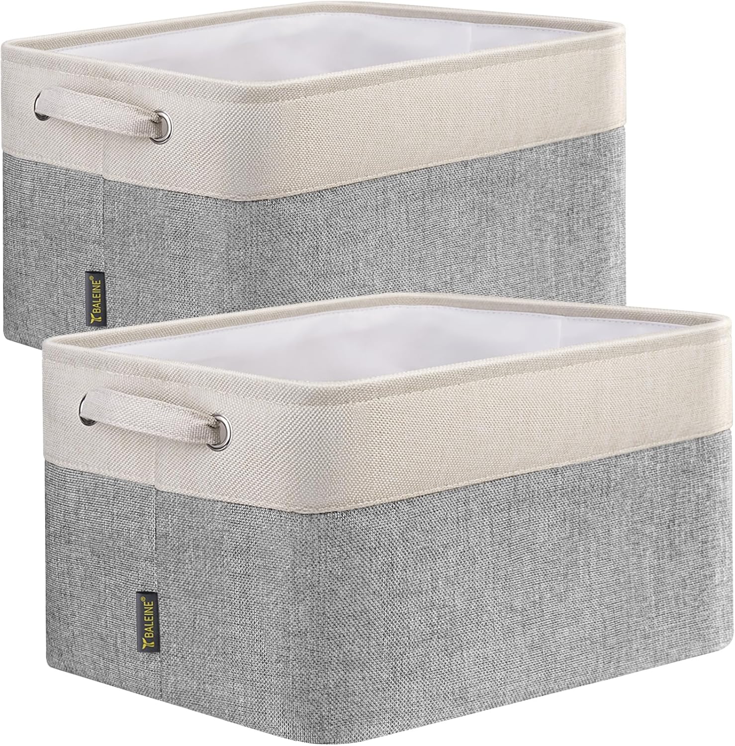 BALEINE 2 Pack Fabric Storage Bins for Shelves, Linen Storage Baskets for Organizing, Decorative Closet Bins for Clothes, Home (Grey, 12"x8"x8")
