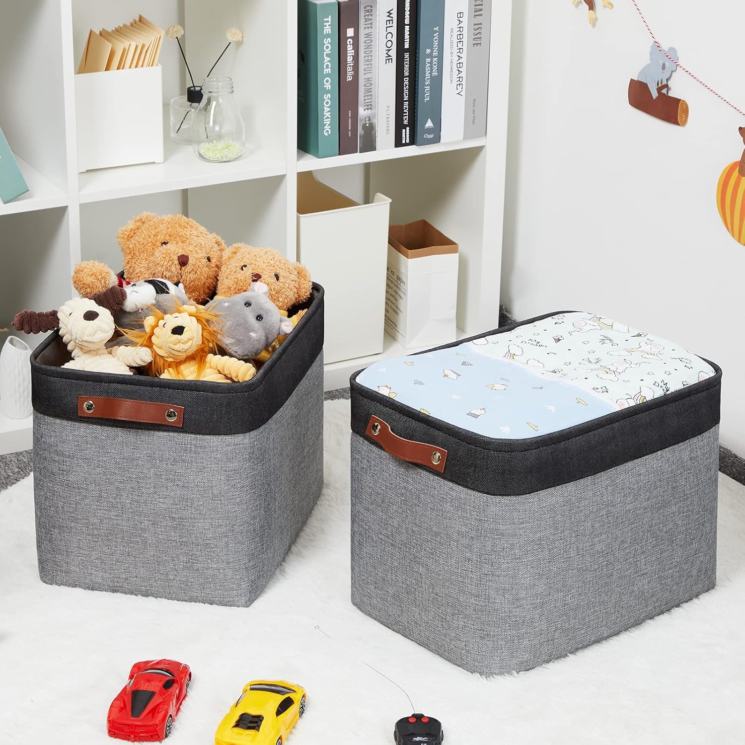 HNZIGE Large Storage Baskets Fabric Cloth Tall Baskets for Shelves[2 Pack] Foldable Organizer Bins 16" X 11.8" X 11.8" Decorative Storage Basket Black Storage Bin for Organizing Closet Toy(Black&Gray)