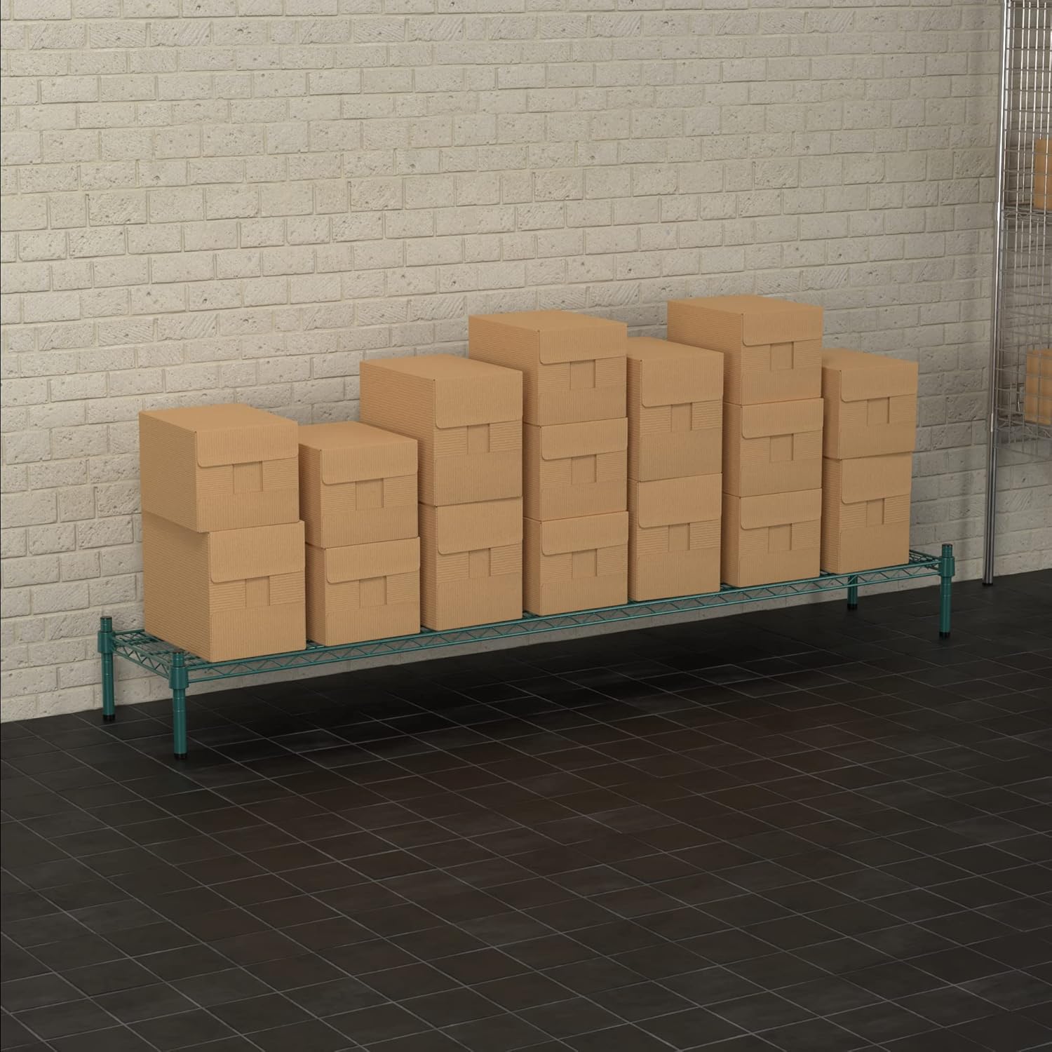 14" x 72" NSF Green Wire Stationary Dunnage Storage Rack with 8" Posts Ideal for Commercial Kitchen Home Garage Warehouse Shelters