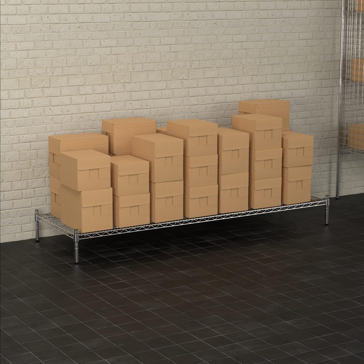 24" x 72" NSF Chrome Wire Stationary Dunnage Storage Rack with 8" Posts, Ideal for Commercial Kitchen, Home, Garage, Warehouse, Shelters