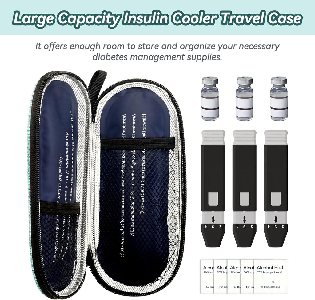 Insulin Cooler Travel Case, Medication Diabetic Cool Organizer Bag with 2 Ice Packs for Daily Life and Trip Use, Green
