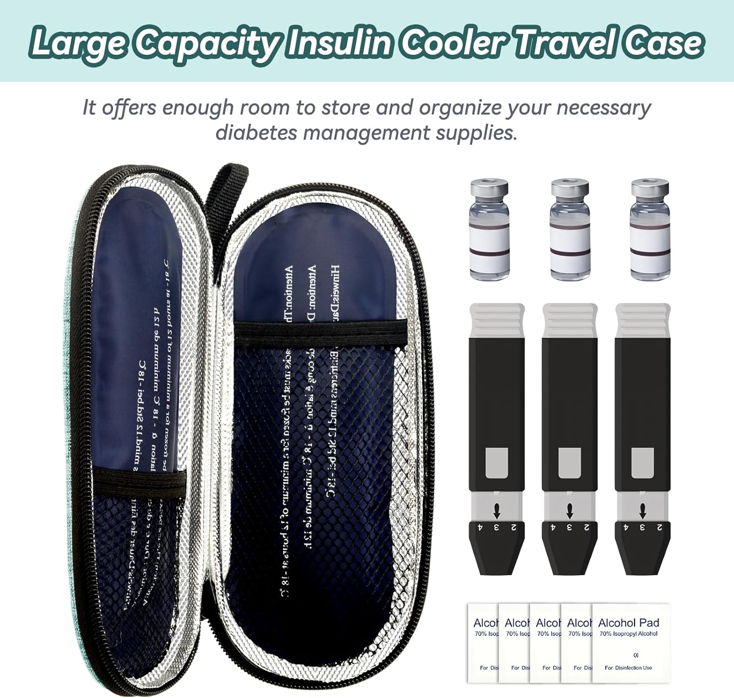 Insulin Cooler Travel Case, Medication Diabetic Cool Organizer Bag with 2 Ice Packs for Daily Life and Trip Use, Green