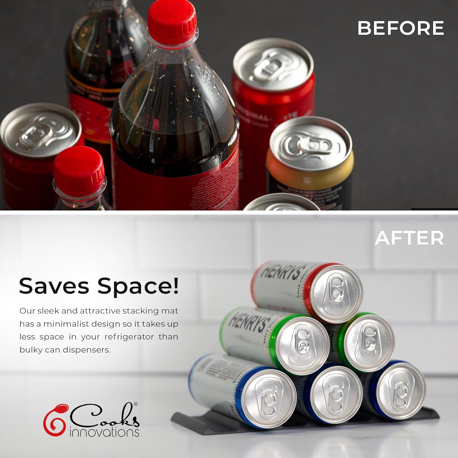 Cooks Innovations 2-Pack Drink Organizer for Fridge, Soda Can Refrigerator Organizers and Storage, Beer-Wine-Water Bottle Holder, Fridge Monkey - Durable Non-Slip&Roll