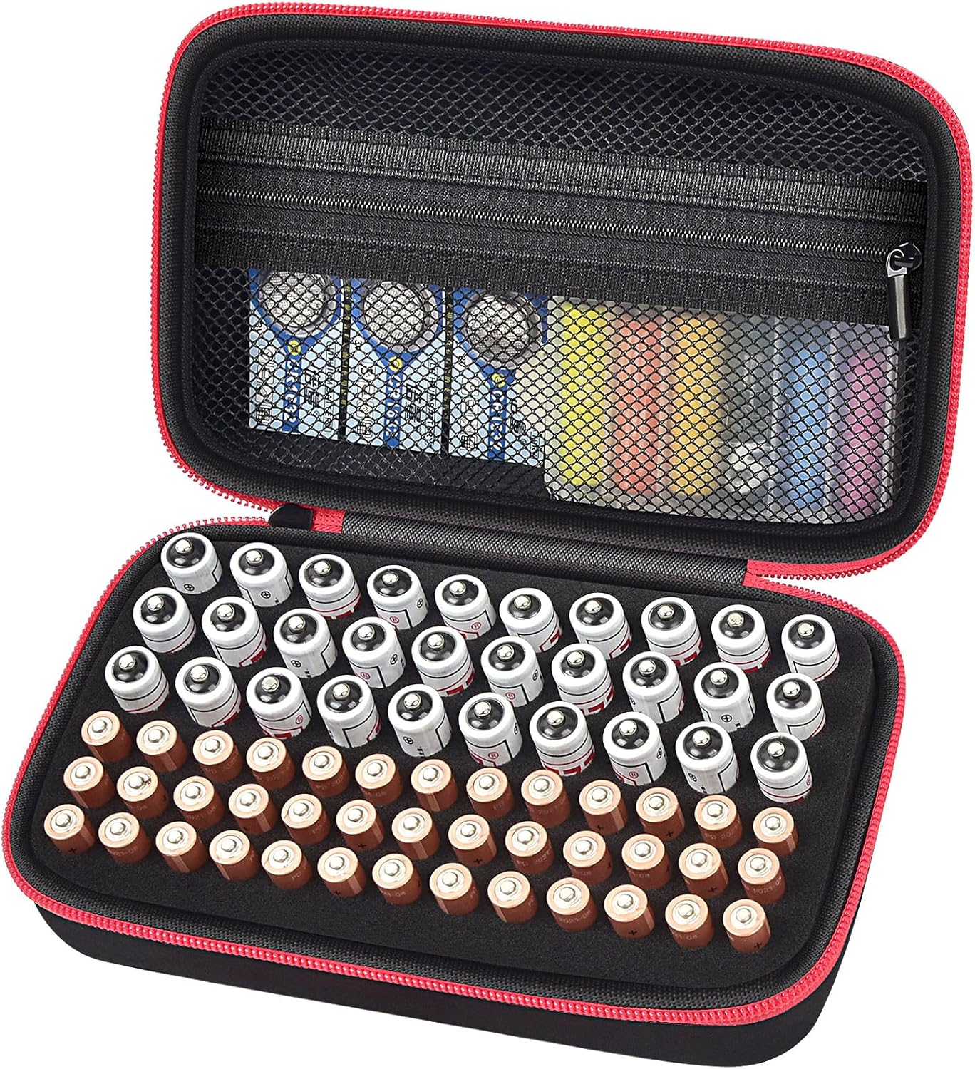 ALKOO Battery Organizer Storage Holder Case Box for 69+ Batteries AA AAA C Cell 9V 3V Lithium - No Tester Included (Red)