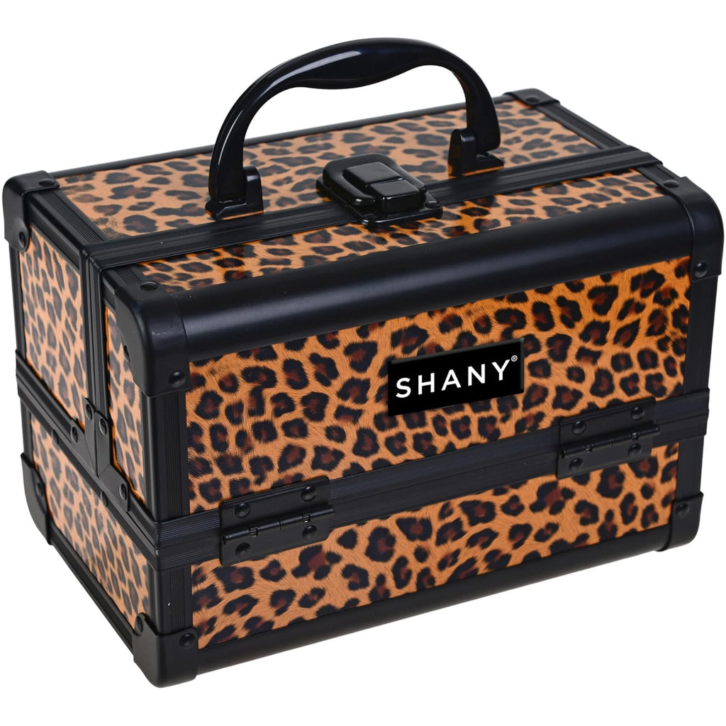 SHANY Chic Makeup Train Case Cosmetic Box Portable Makeup Case Cosmetics Beauty Organizer Jewelry storage with Locks, Multi trays Makeup Storage Box with Makeup Mirror - Lost Cheetah