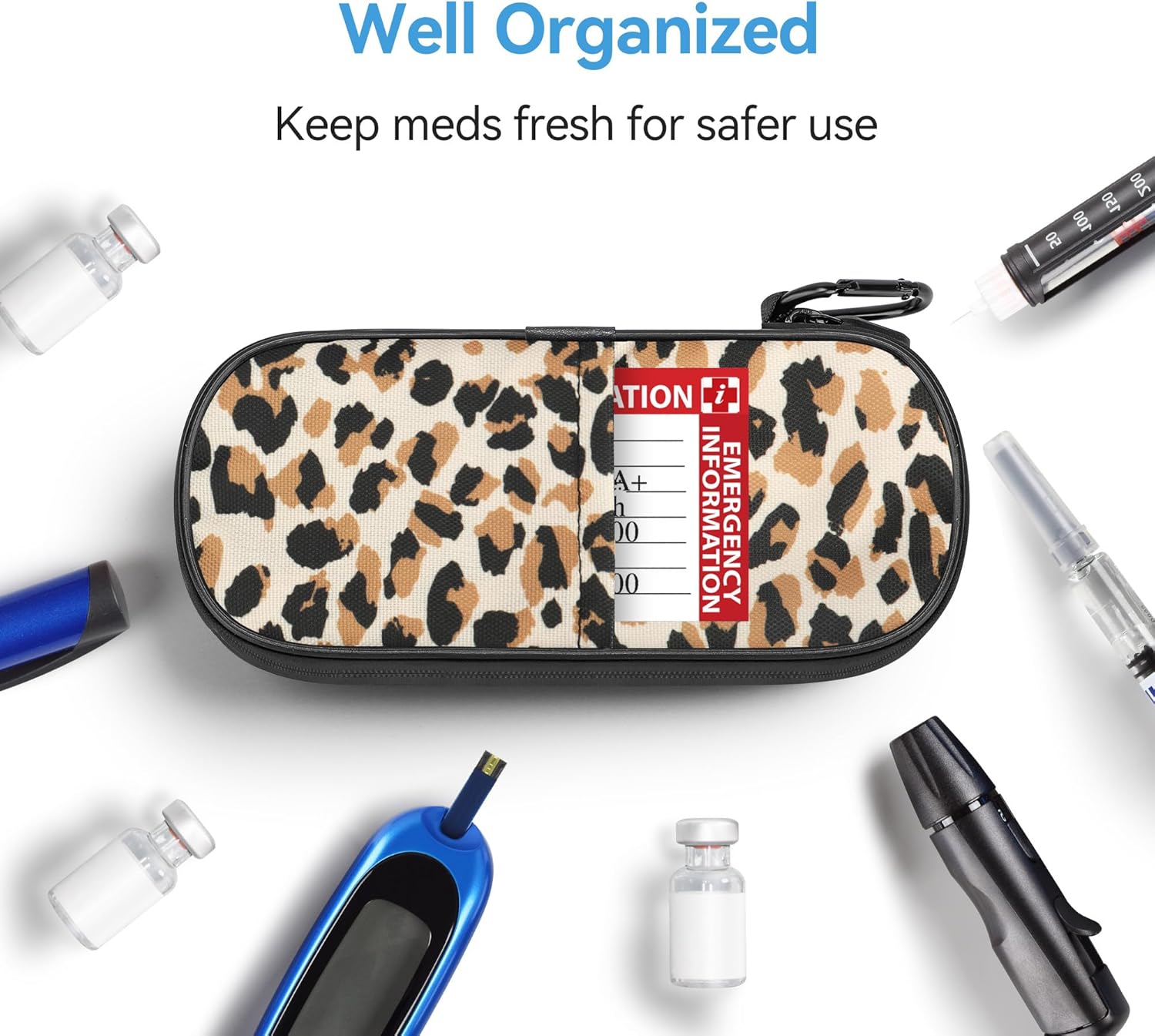 Insulin Cooler Travel Case Diabetic Medication Insulated Cool Organizer with 2 Reusable Ice Packs for Insulin Pen and Other Diabetic Supplies, for The Daily Life and Trip, Leopard Print