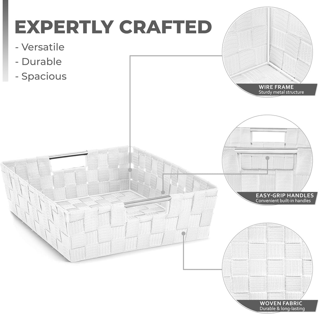 Sorbus Set of 9 Woven Storage Baskets – Mesh Hand-Woven Baskets for Organizing, Fabric Storage Bins for Linen Closet Organizer, Storage Baskets for Shelves, Home Organization and Decor (White)