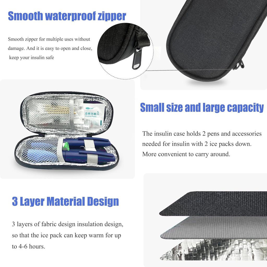 Insulin Pen Cooler Travel Case with TSA Approved Ice Packs,Diabetic Medication Insulated Cool Organizer,Insulin Pen and Other Diabetic Supplies, for the Daily Life and Trip Black
