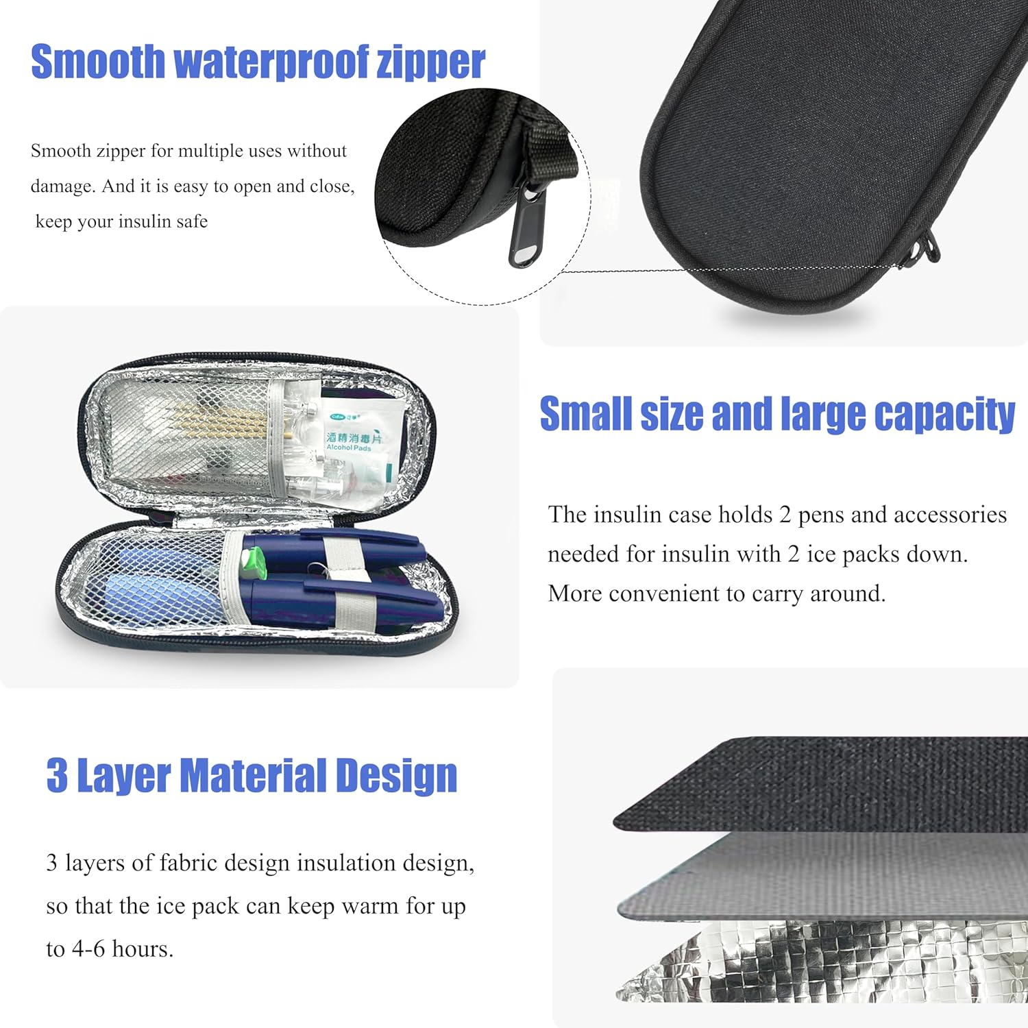 Insulin Pen Cooler Travel Case with TSA Approved Ice Packs,Diabetic Medication Insulated Cool Organizer,Insulin Pen and Other Diabetic Supplies, for the Daily Life and Trip Black