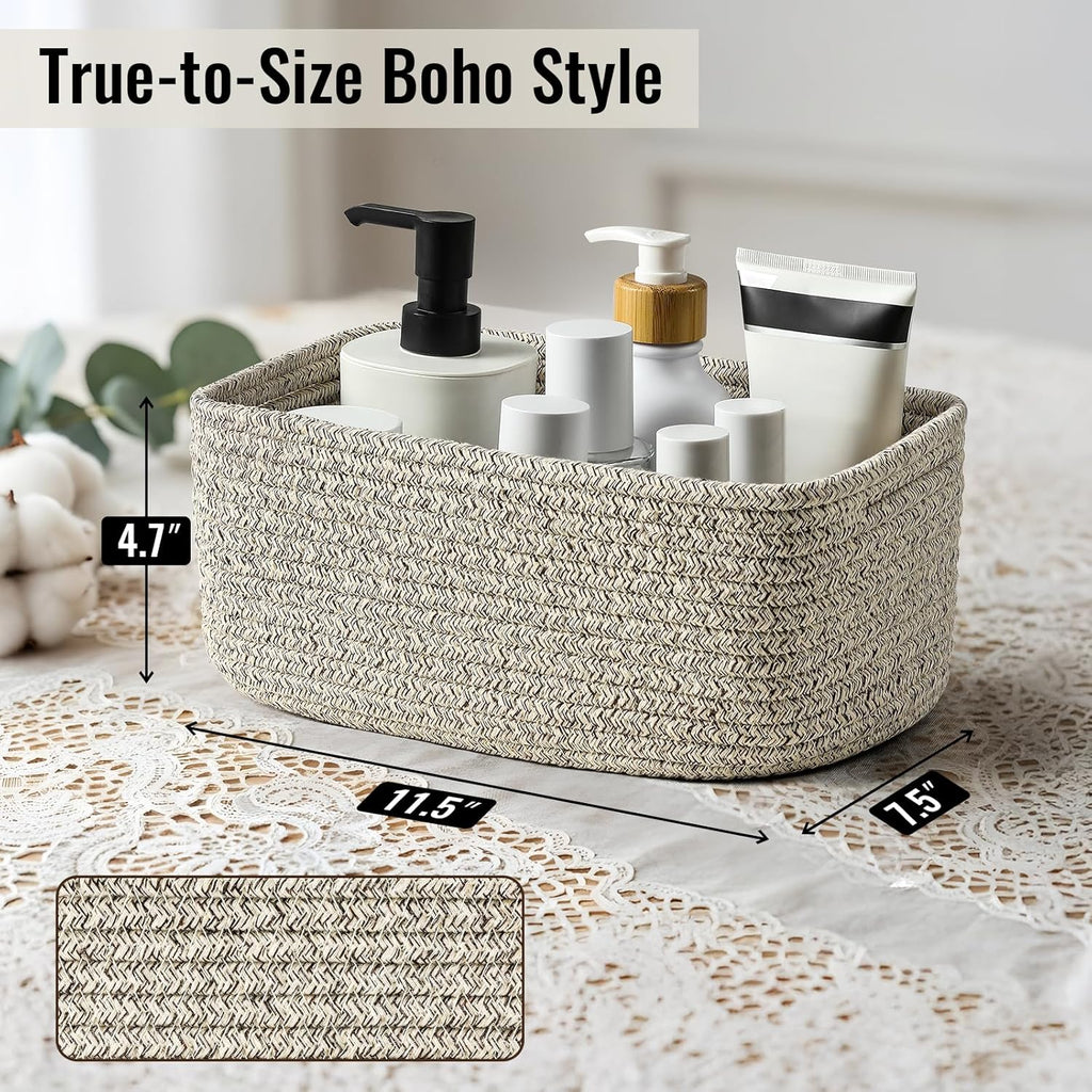 8 Pack Small Storage Baskets for Organizing, Woven Rope Bins for Bathroom, Closet, Shelf Organizer, Cute Cube Decorative Box for Towels, Baby Nursery, Toys, Gift Empty Baskets - 11.5"x7.5"x4.7"-Brown