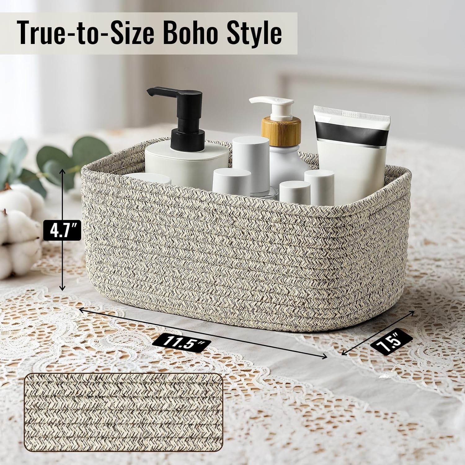 8 Pack Small Storage Baskets for Organizing, Woven Rope Bins for Bathroom, Closet, Shelf Organizer, Cute Cube Decorative Box for Towels, Baby Nursery, Toys, Gift Empty Baskets - 11.5"x7.5"x4.7"-Brown